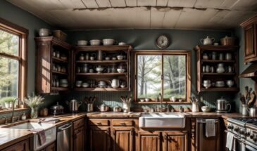Использование винтажных кухонных шкафов для создания уютной кантри-кухни с историей